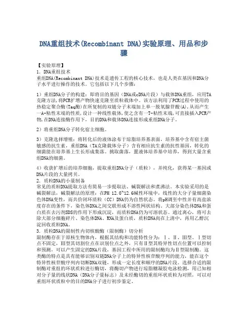 DNA重组技术(Recombinant DNA)实验原理、用品和步骤