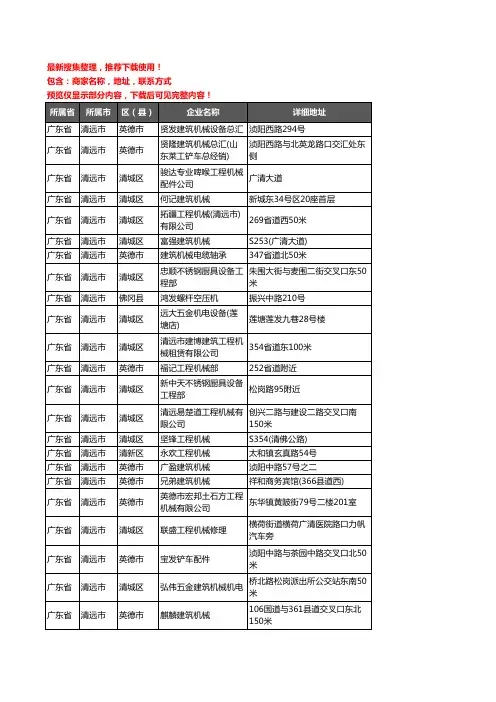 新版广东省清远市建筑机械企业公司商家户名录单联系方式地址大全92家
