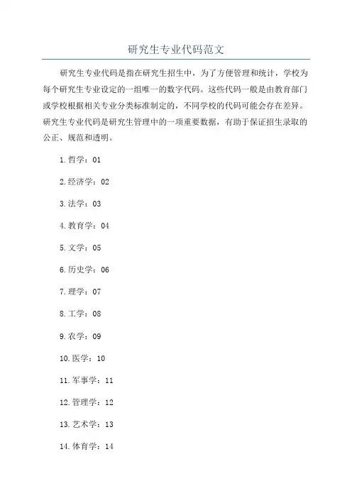 研究生专业代码范文