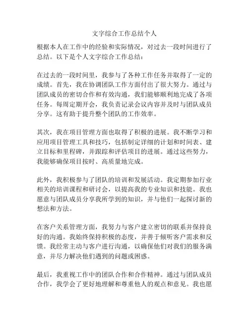 文字综合工作总结个人
