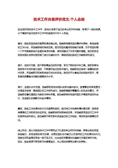 技术工作自我评价范文,个人总结