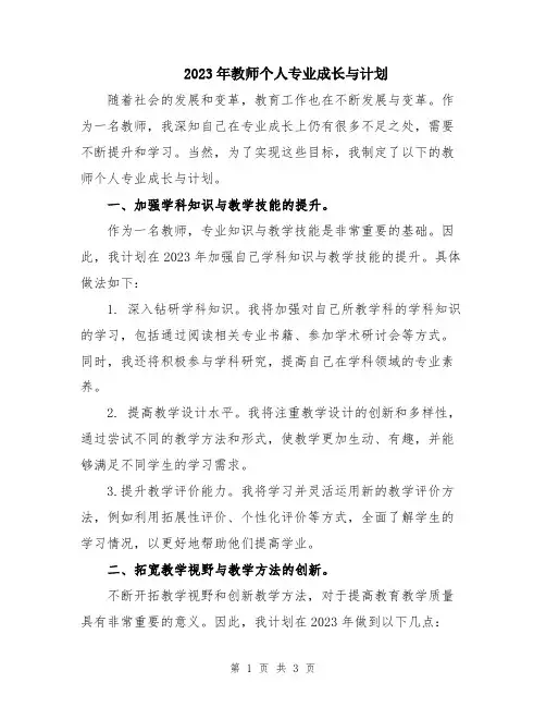 2023年教师个人专业成长与计划