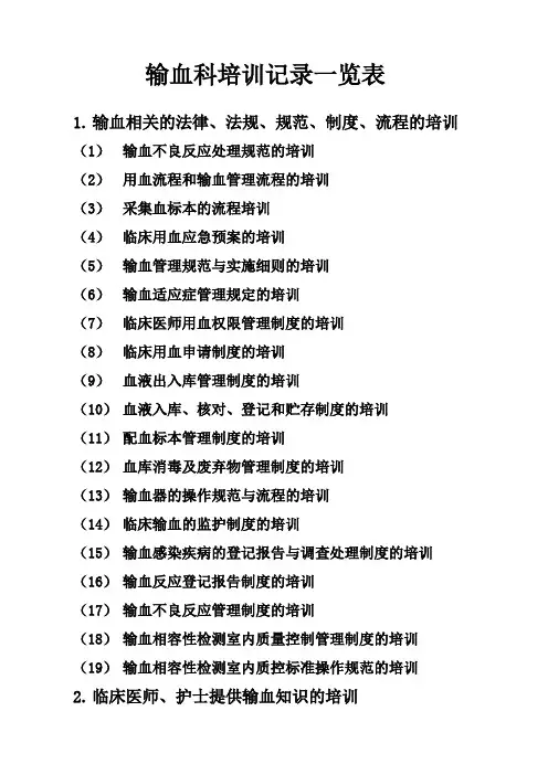 输血科培训记录一览表