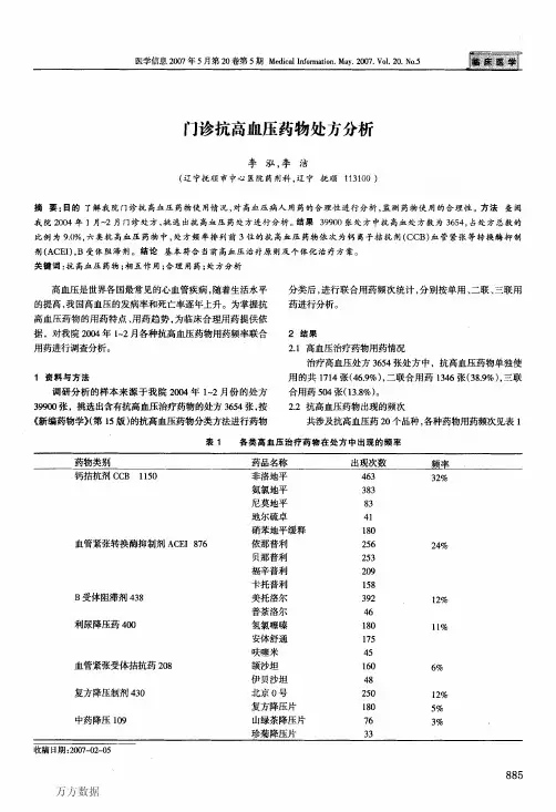 门诊抗高血压药物处方分析