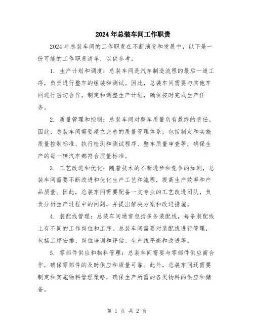 2024年总装车间工作职责