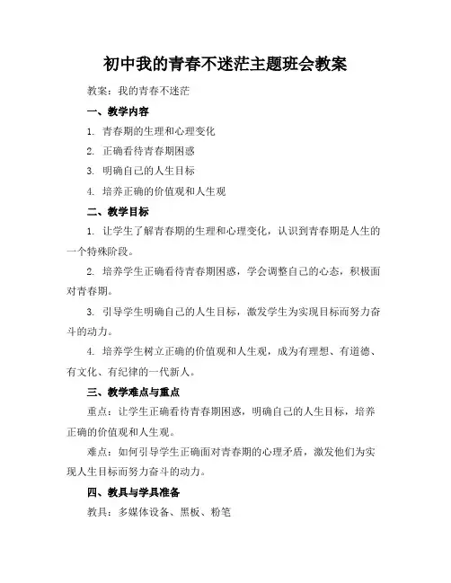 初中我的青春不迷茫主题班会教案