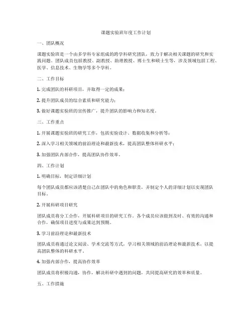 课题实验班年度工作计划