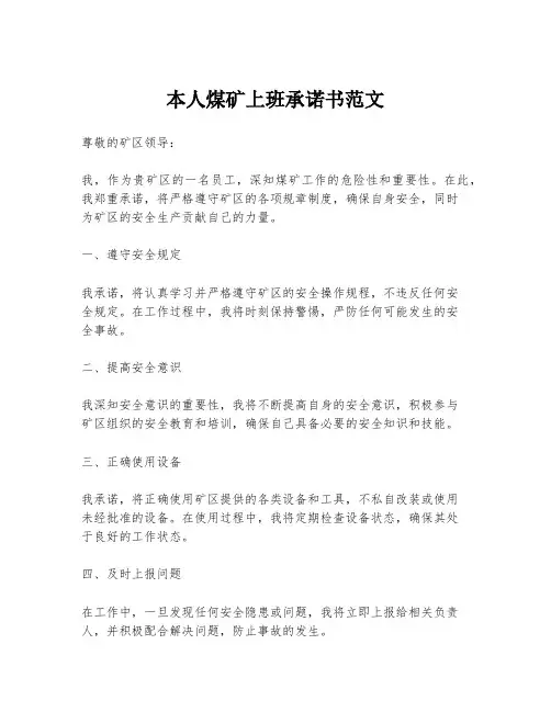 本人煤矿上班承诺书范文
