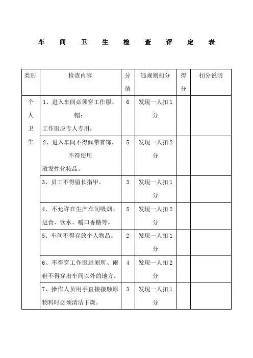 车间卫生检查评定表表格模板、doc格式)