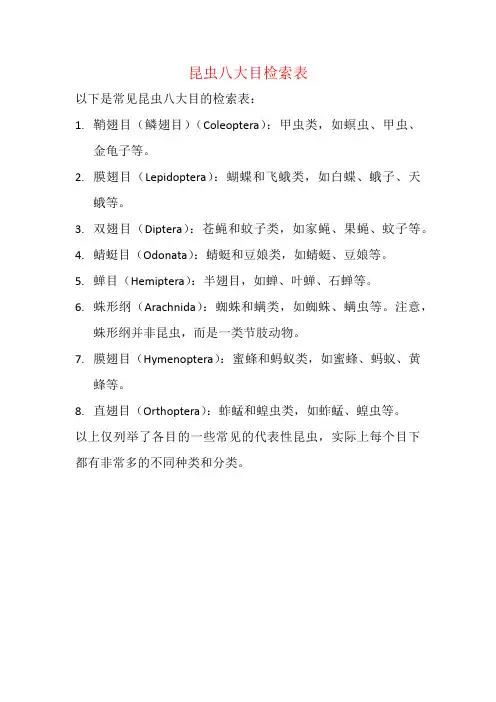 昆虫八大目检索表