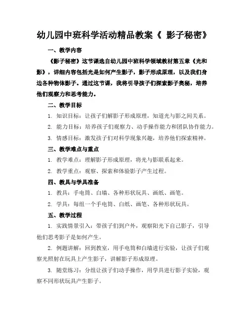 幼儿园中班科学活动精品教案《影子的秘密》