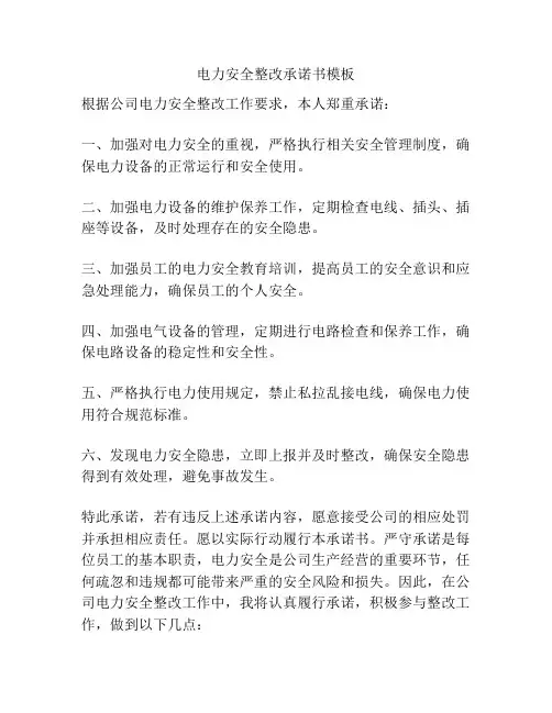 电力安全整改承诺书模板