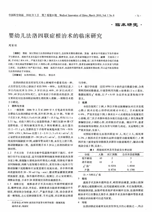婴幼儿法洛四联症根治术的临床研究