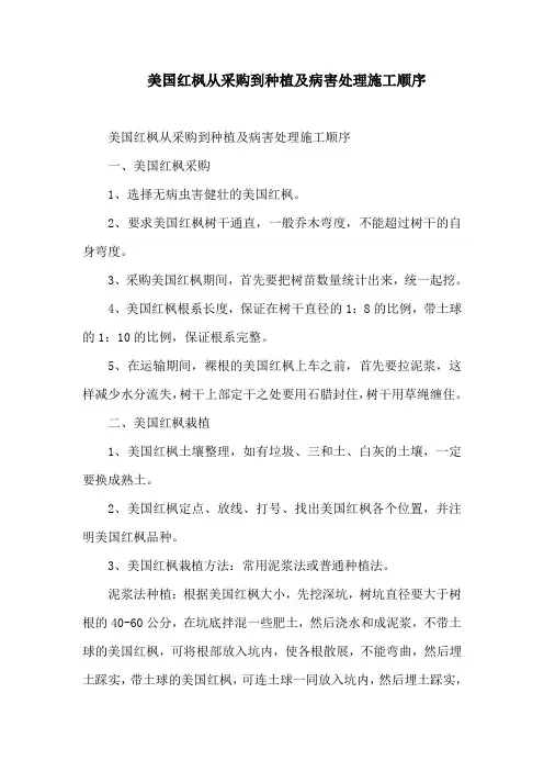 美国红枫从采购到种植及病害处理施工顺序