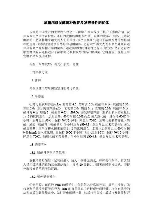 酒精浓醪发酵菌种选育及发酵条件的优化