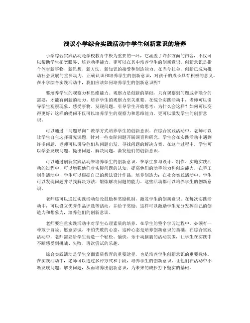 浅议小学综合实践活动中学生创新意识的培养