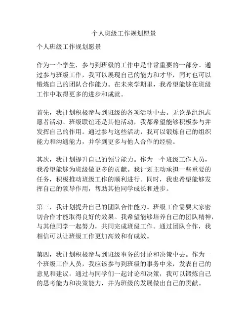 个人班级工作规划愿景
