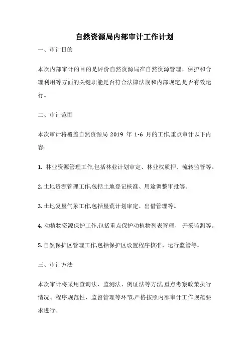 自然资源局内部审计工作计划