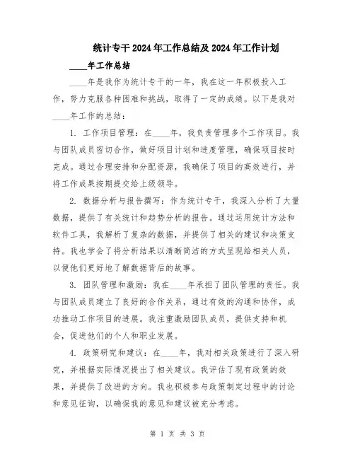 统计专干2024年工作总结及2024年工作计划