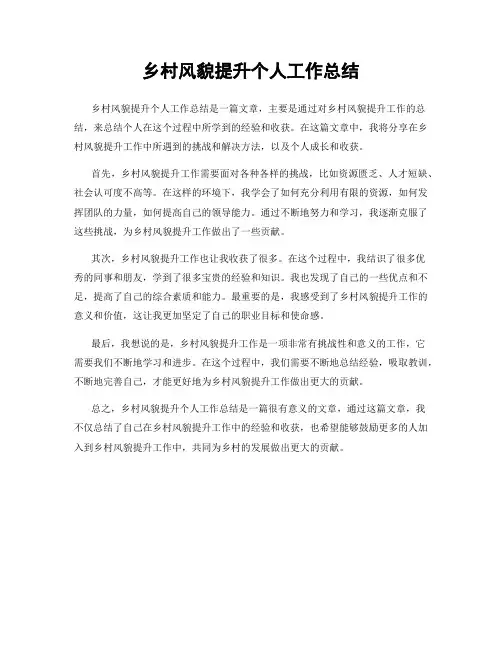 乡村风貌提升个人工作总结