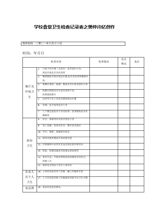 学校食堂卫生检查记录表