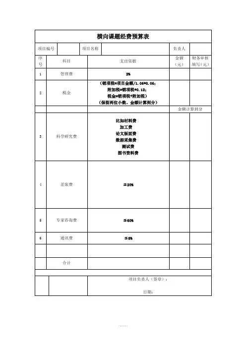 横向课题经费预算表
