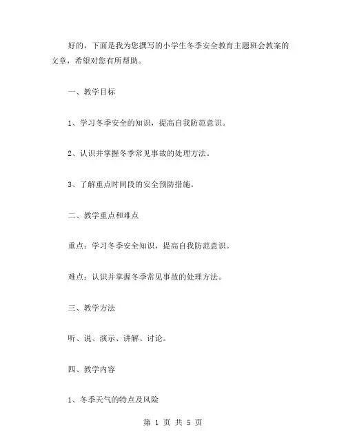 小学生冬季安全教育主题班会教案