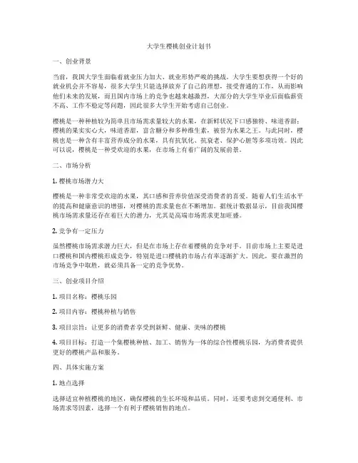 大学生樱桃创业计划书