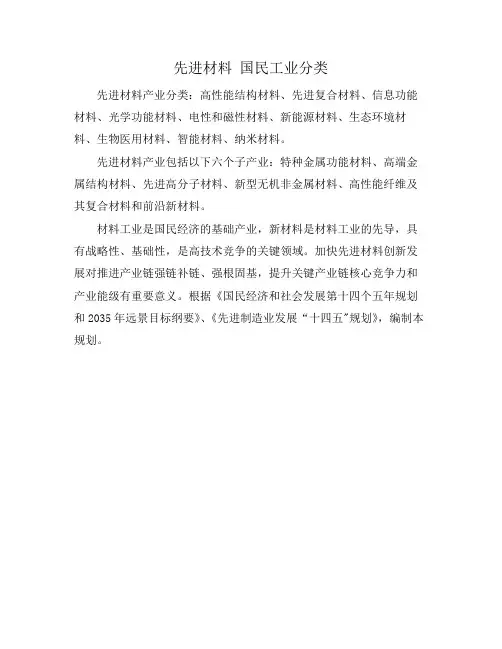 先进材料 国民工业分类