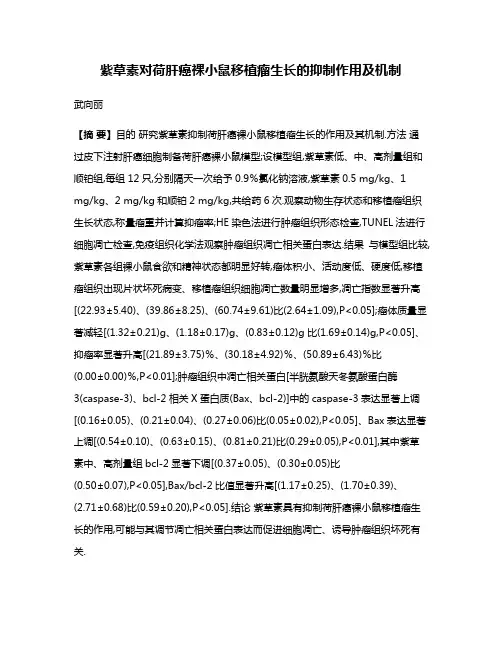 紫草素对荷肝癌裸小鼠移植瘤生长的抑制作用及机制