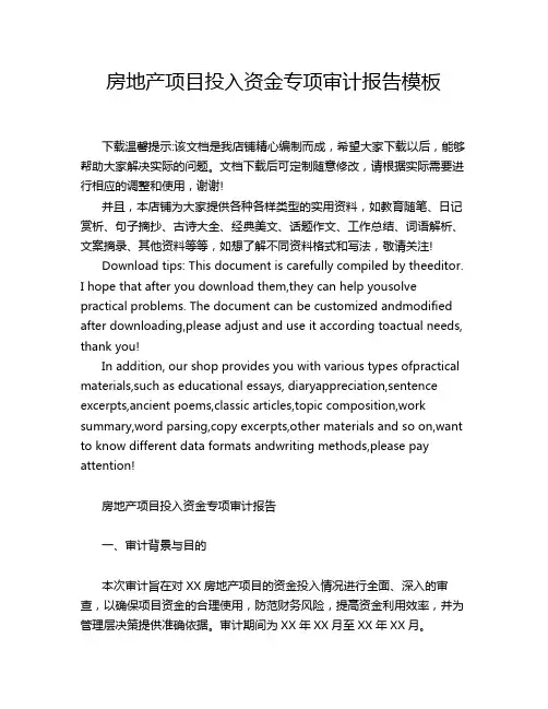 房地产项目投入资金专项审计报告模板