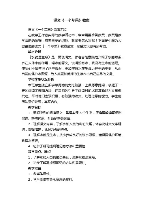 课文《一个苹果》教案