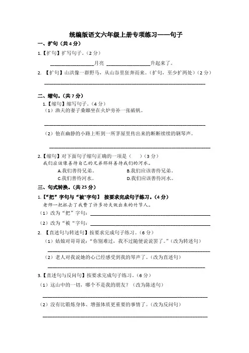 统编版语文六年级上册专项练习——句子及答案