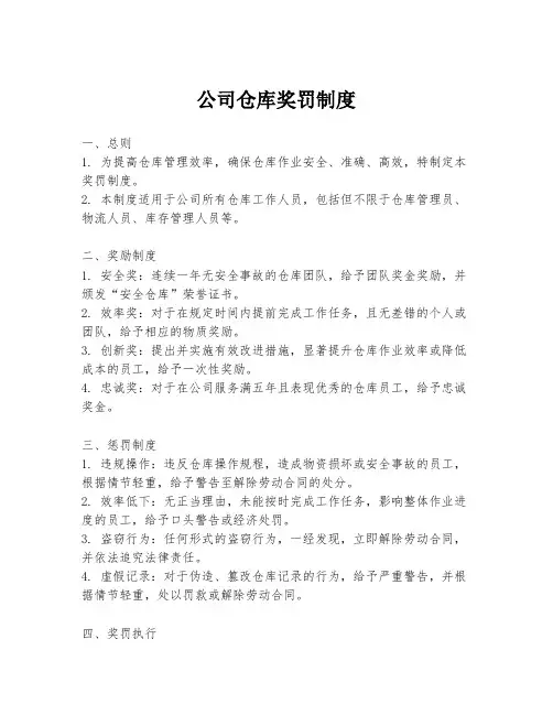 公司仓库奖罚制度