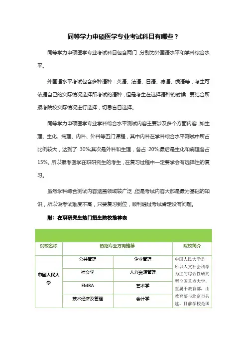 同等学力申硕医学专业考试科目有哪些