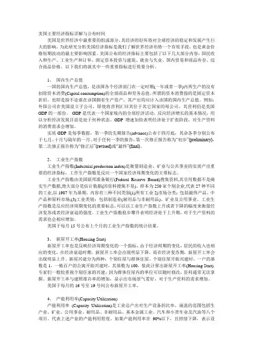 美国主要经济指标详解与公布时间