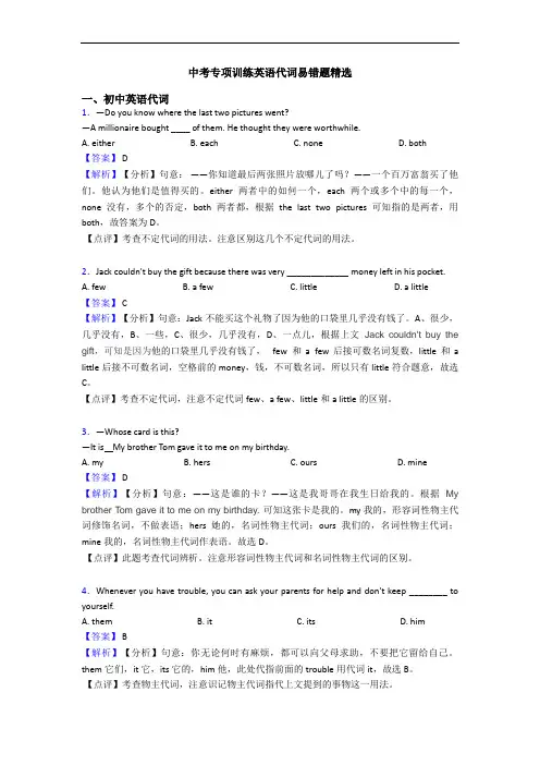 中考专项训练英语代词易错题精选