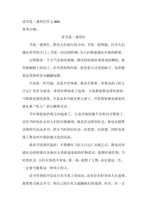读书是一盏明灯作文800