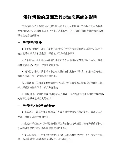 海洋污染的原因及其对生态系统的影响