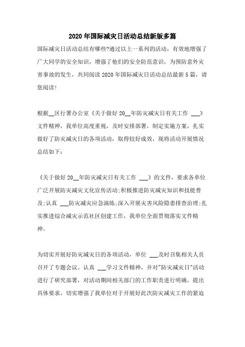 2020年国际减灾日活动总结新版多篇