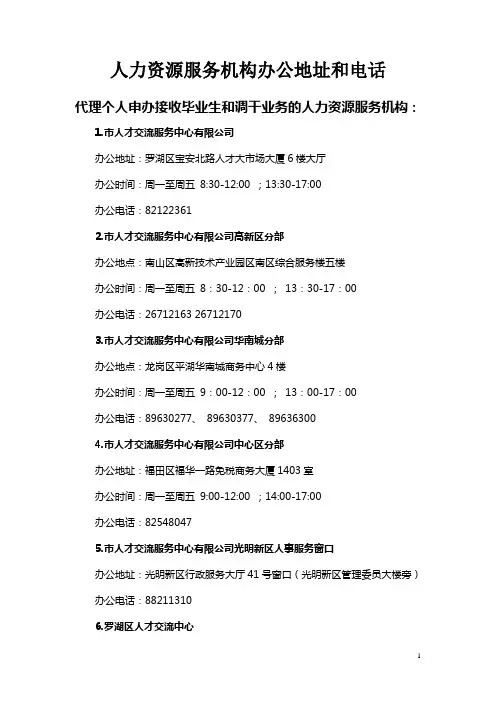 人力资源服务机构办公地址和电话