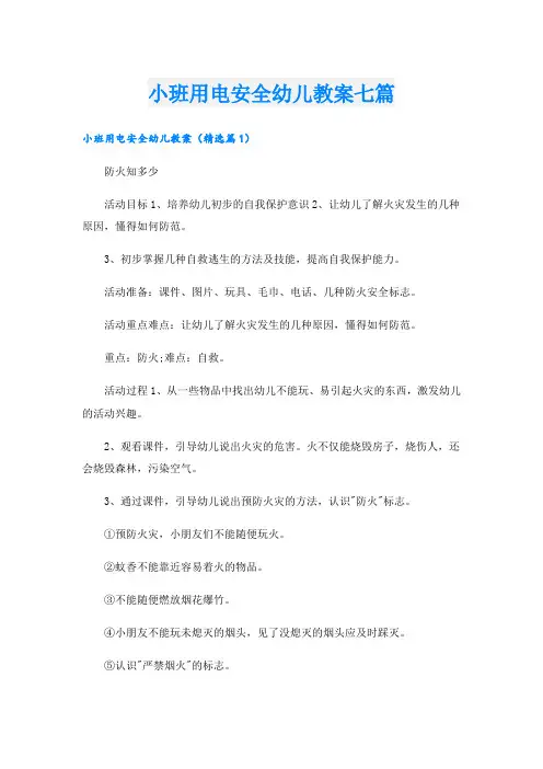 小班用电安全幼儿教案七篇