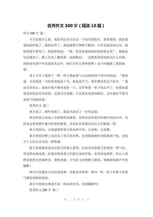 优秀作文300字(精选10篇)