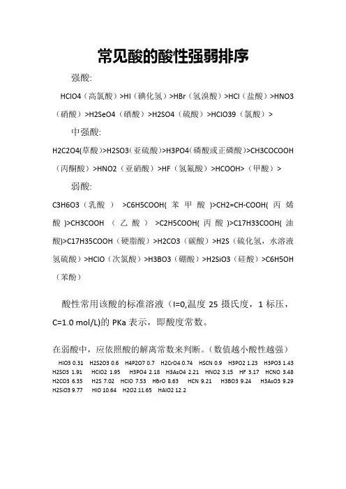 酸的强度排序
