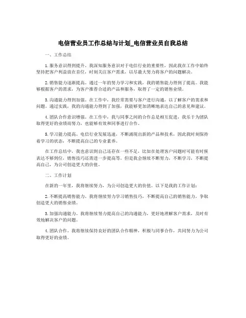 电信营业员工作总结与计划_电信营业员自我总结