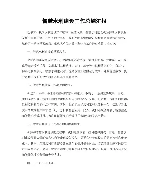 智慧水利建设工作总结汇报