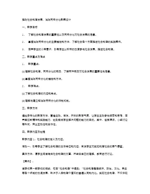 推动社会和谐发展,消除两极分化教案设计