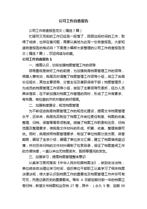 公司工作自查报告范文（精选7篇）