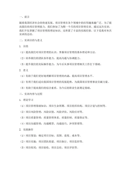 项目管理的实训报告总结