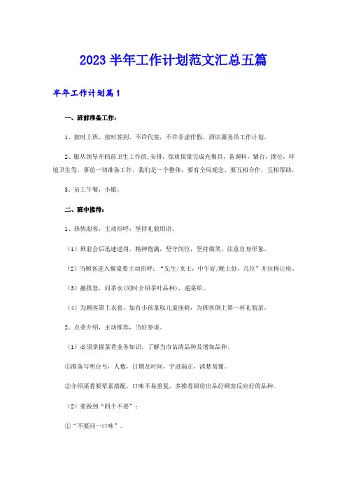 2023半年工作计划范文汇总五篇